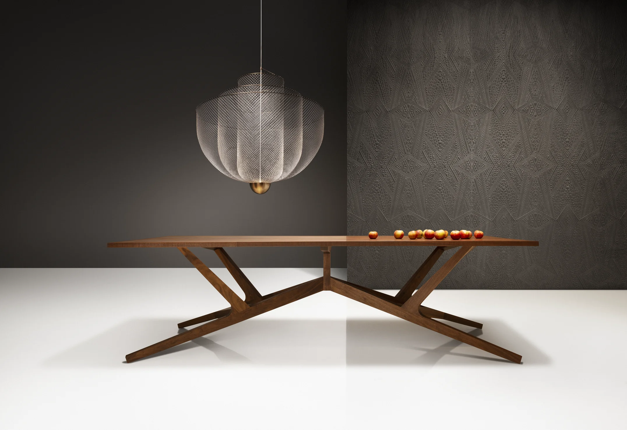 Poetic composition Liberty Table dining and Meshmatics chandelier