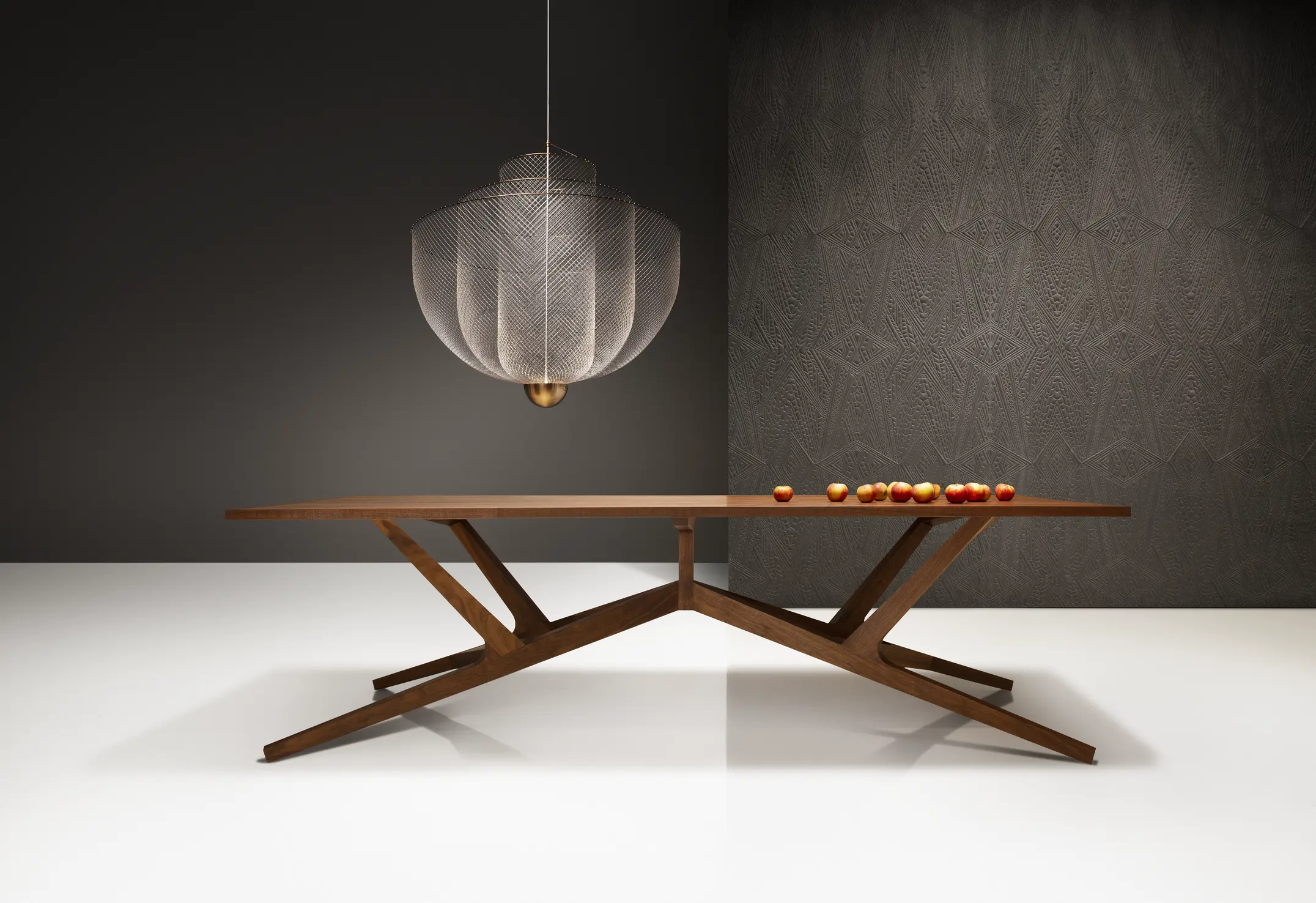 Poetic composition Liberty Table dining and Meshmatics chandelier