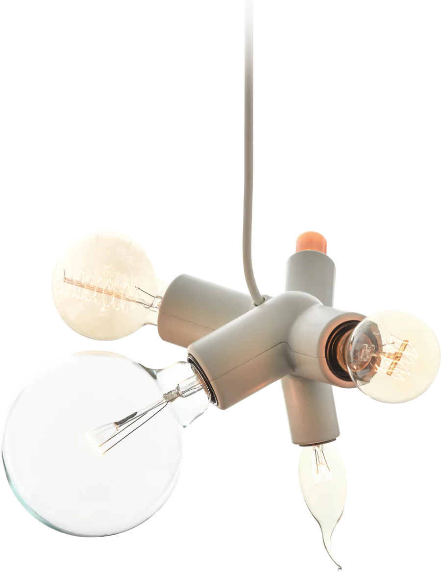 Cluster Lamp suspension dark with various light bulbs white yellow orange