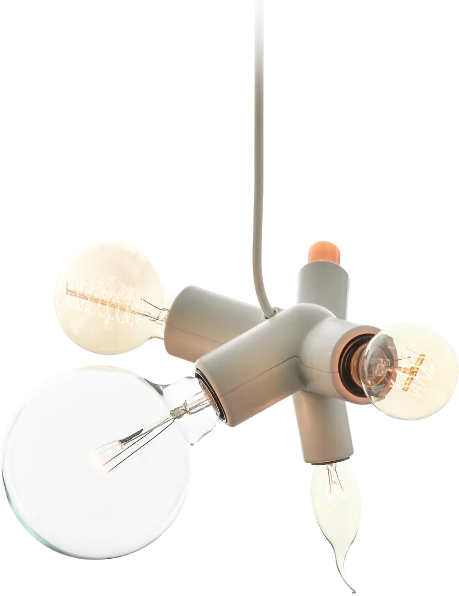 Cluster Lamp suspension dark with various light bulbs white yellow orange