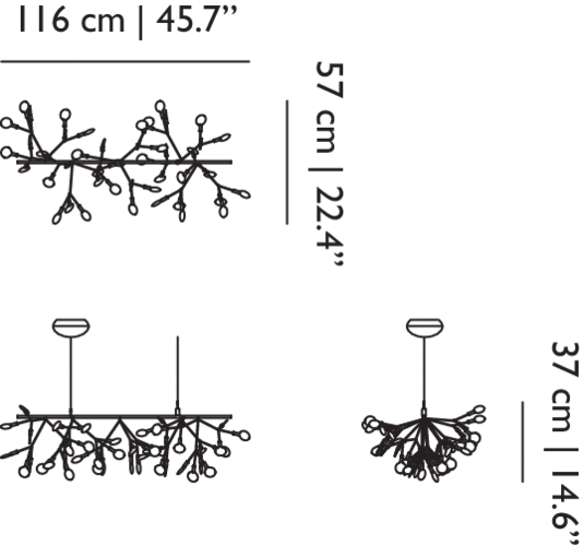 Heracleum Endless suspension light linedrawing with dimensions