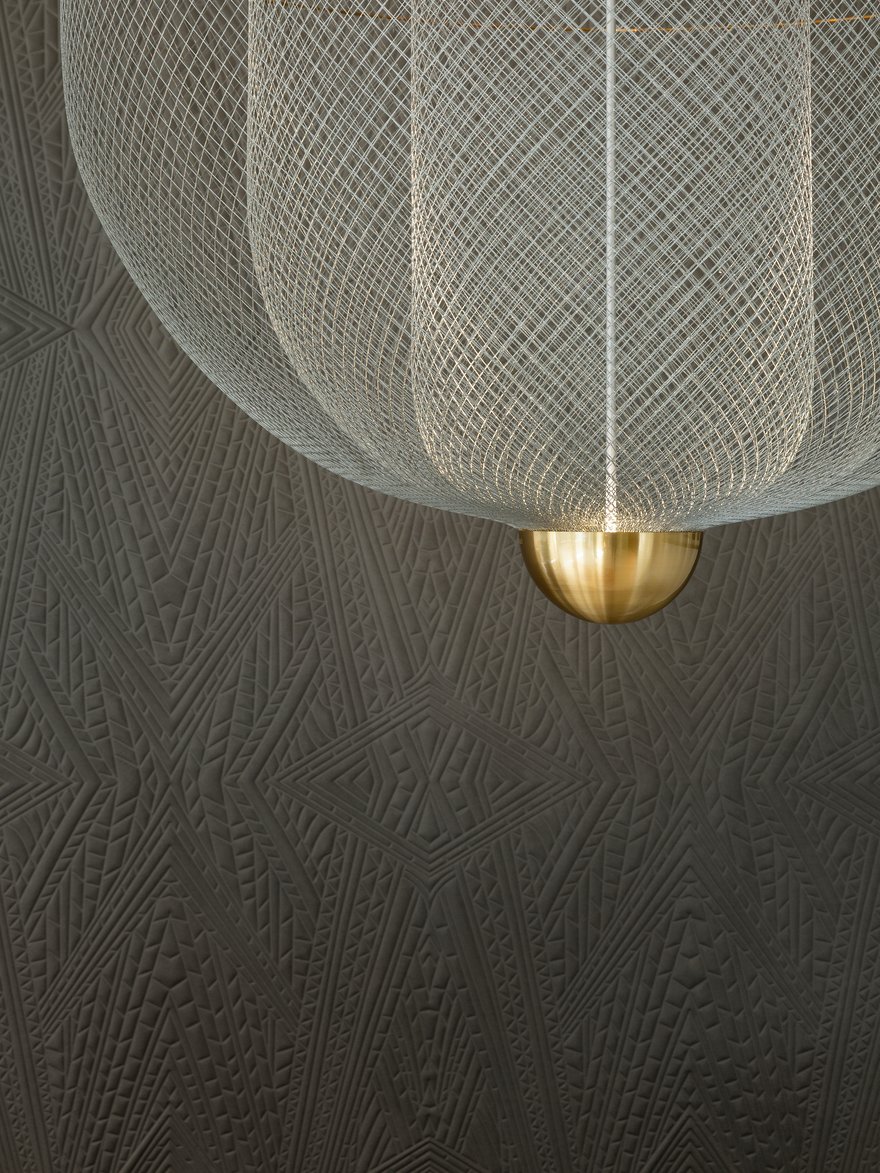 Interior of Amsterdam Showroom with Meshmatics Chandelier detail