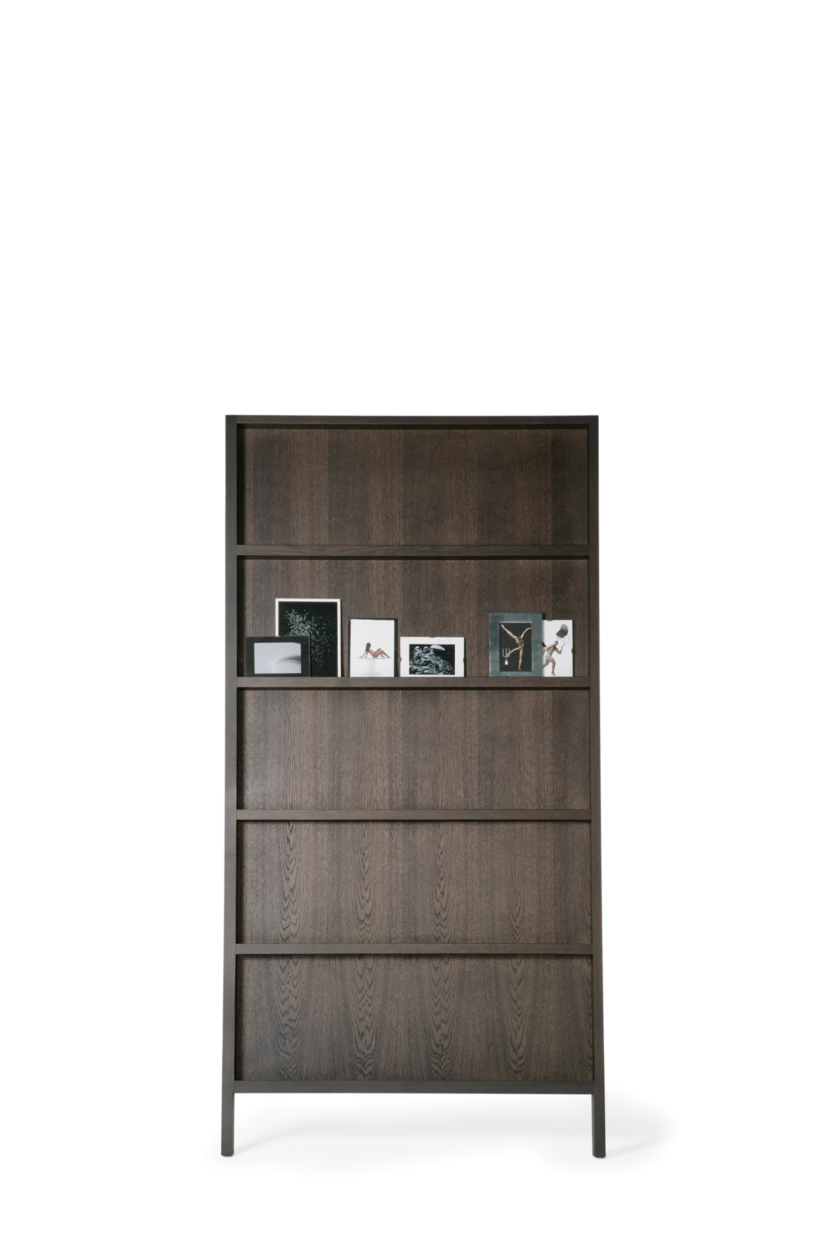 Oblique bookshelf small dark wood front side