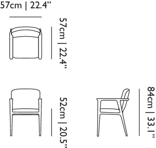 Zio Dining Chair linedrawing with dimensions